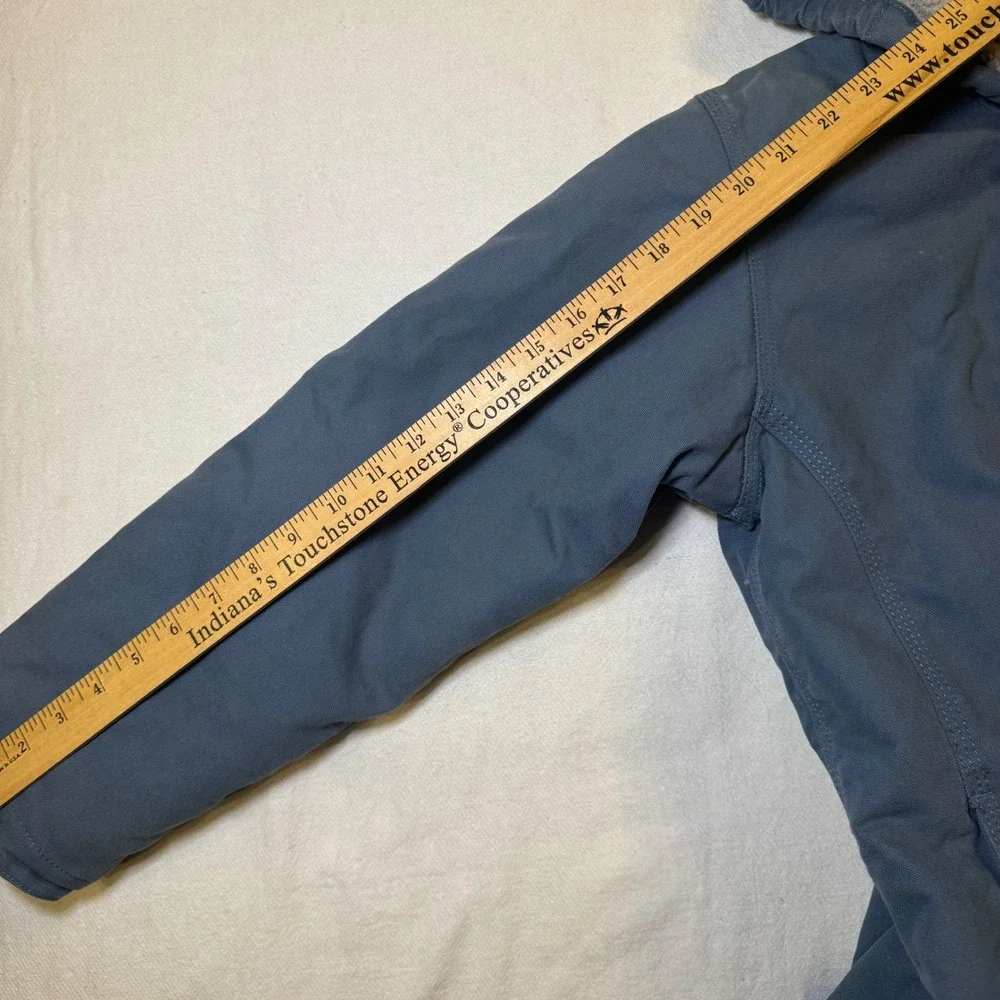 Berne Youth L 14-16 Blue Sherpa Lined Hooded Canvas Work Jacket BHJ41SLB